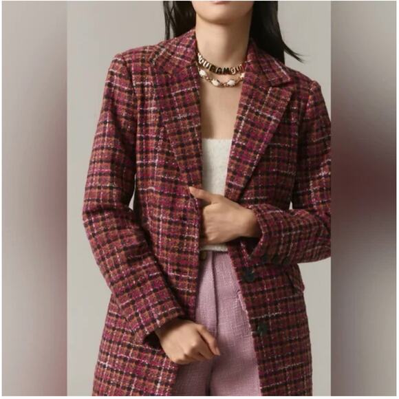 Avec Les Filles Single Breasted Tweed Maxi Coat Boucle Long Tweed Size Small New - Picture 3 of 14